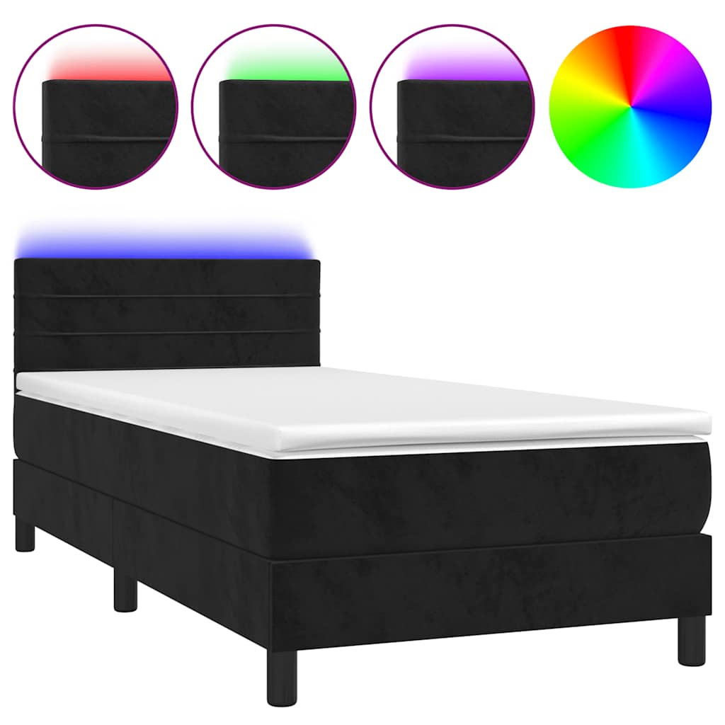 Letto a Molle con Materasso e LED Nero 100x200 cm in Velluto | homemem39