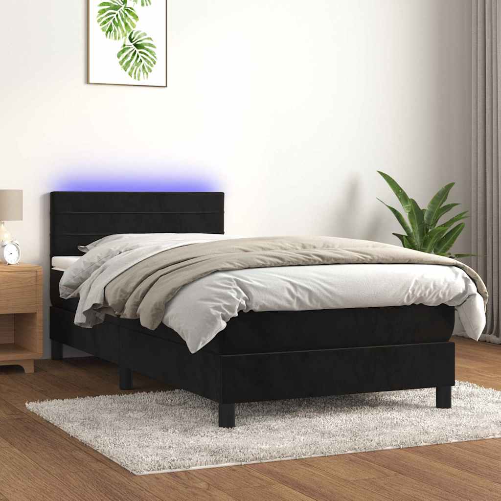 Letto a Molle con Materasso e LED Nero 100x200 cm in Velluto | homemem39