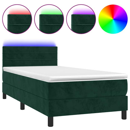 Letto a Molle con Materasso e LED Verde Scuro 100x200cm Velluto | homemem39