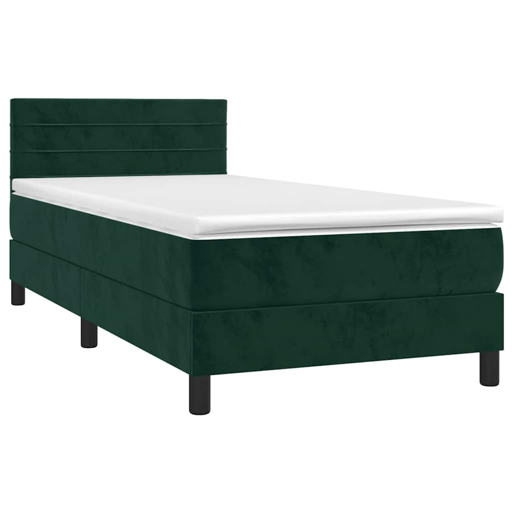 Letto a Molle con Materasso e LED Verde Scuro 100x200cm Velluto | homemem39