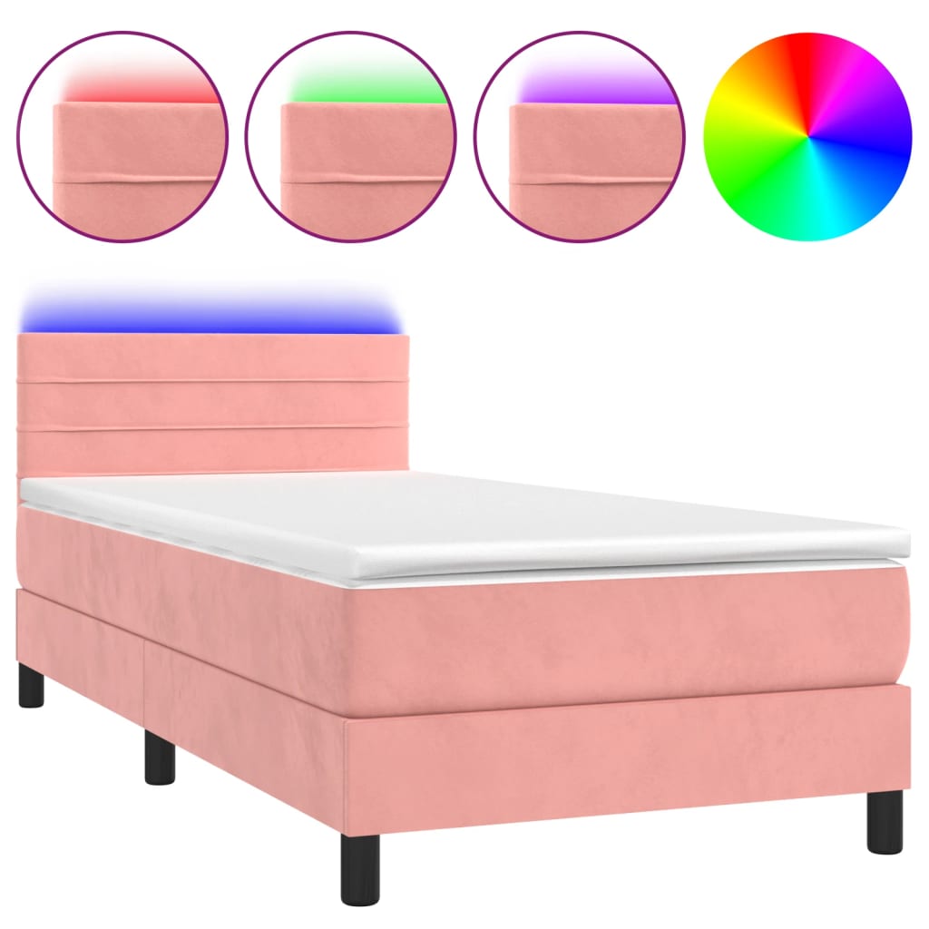 Letto a Molle con Materasso e LED Rosa 100x200 cm in Velluto - homemem39
