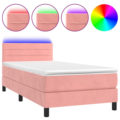 Letto a Molle con Materasso e LED Rosa 100x200 cm in Velluto