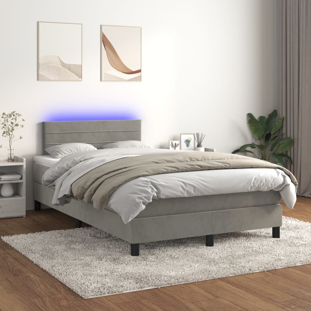 Letto a Molle con Materasso e LED Grigio Chiaro 120x200 cm Velluto - homemem39
