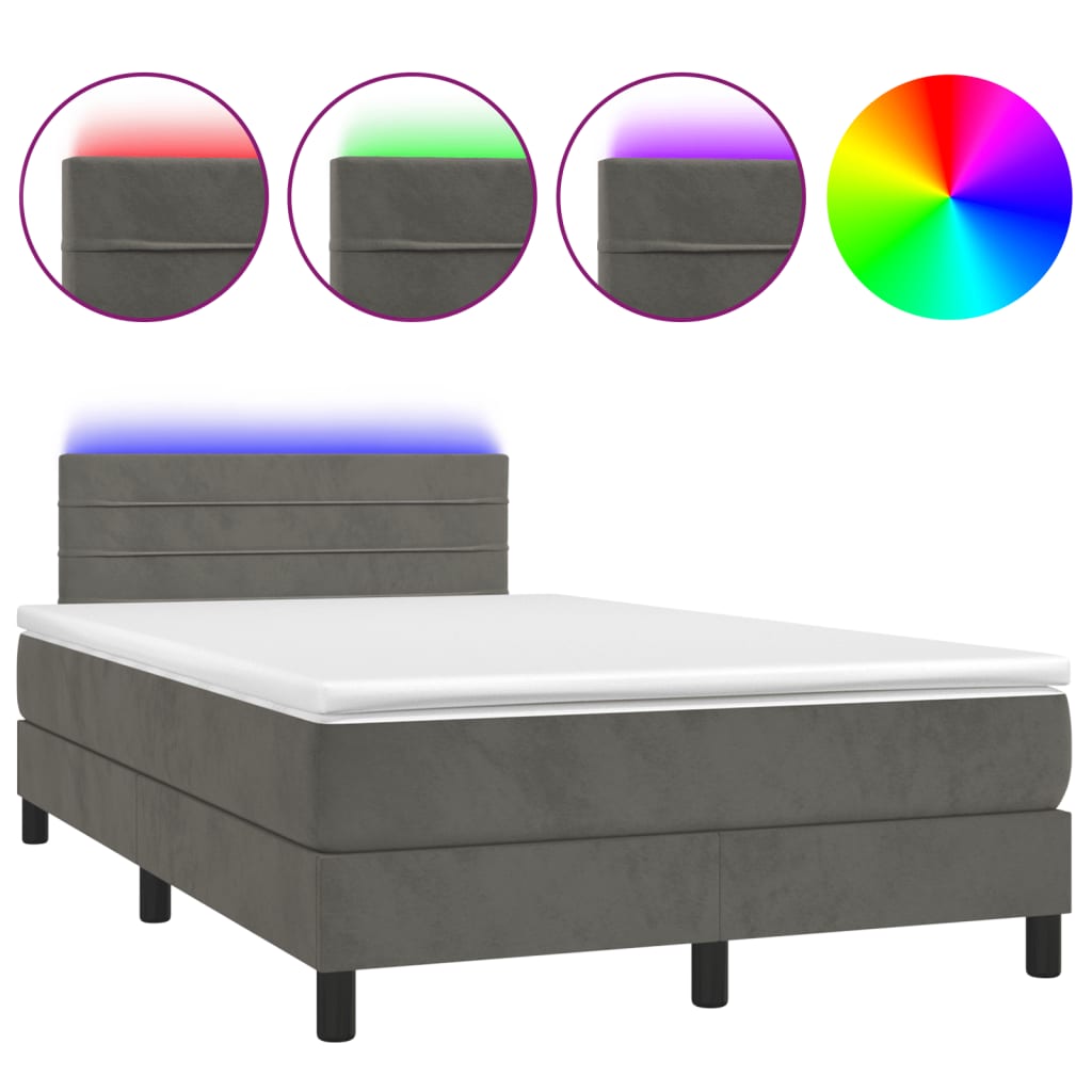 Letto a Molle con Materasso e LED Grigio Scuro 120x200 cm | homemem39
