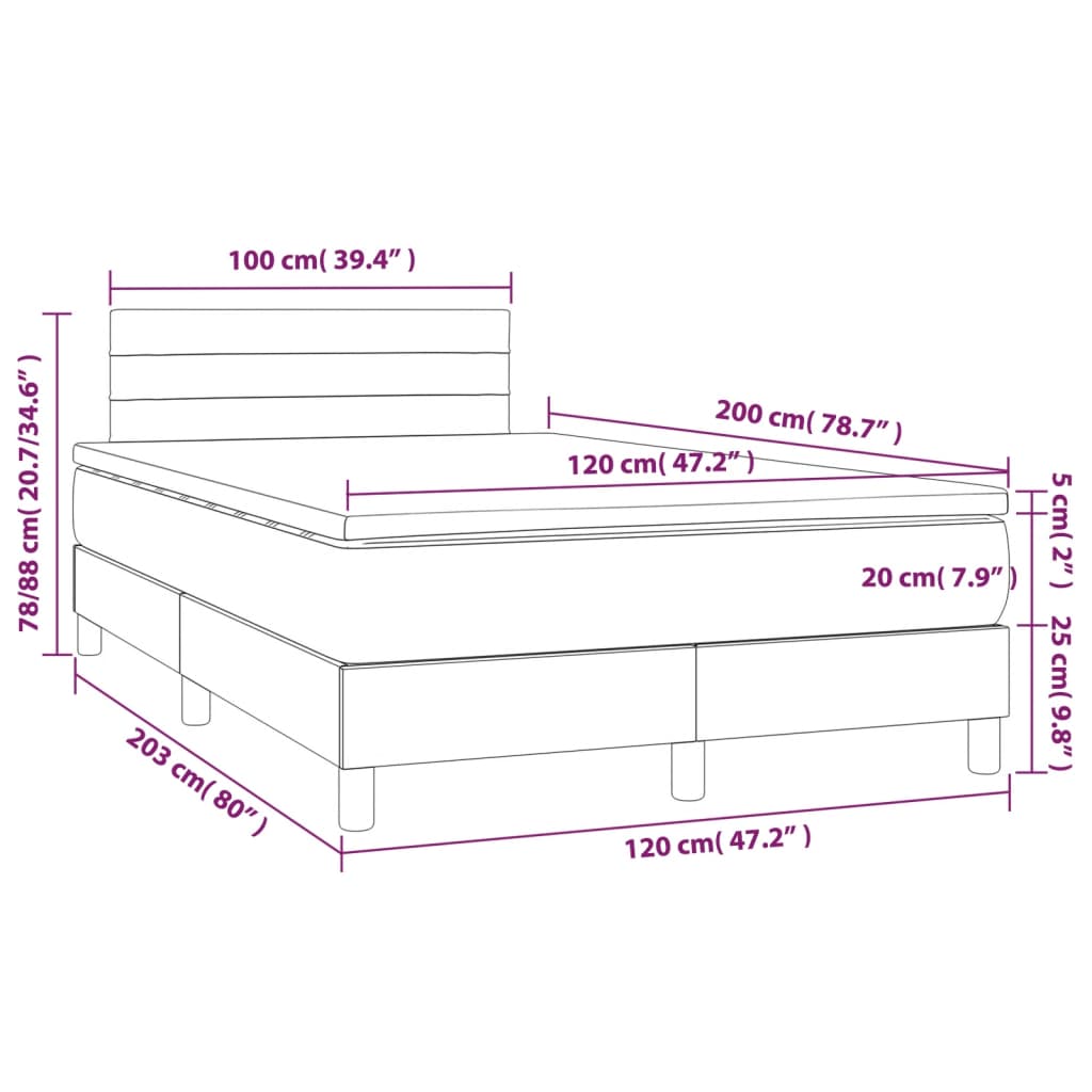 Letto a Molle con Materasso e LED Grigio Scuro 120x200 cm | homemem39