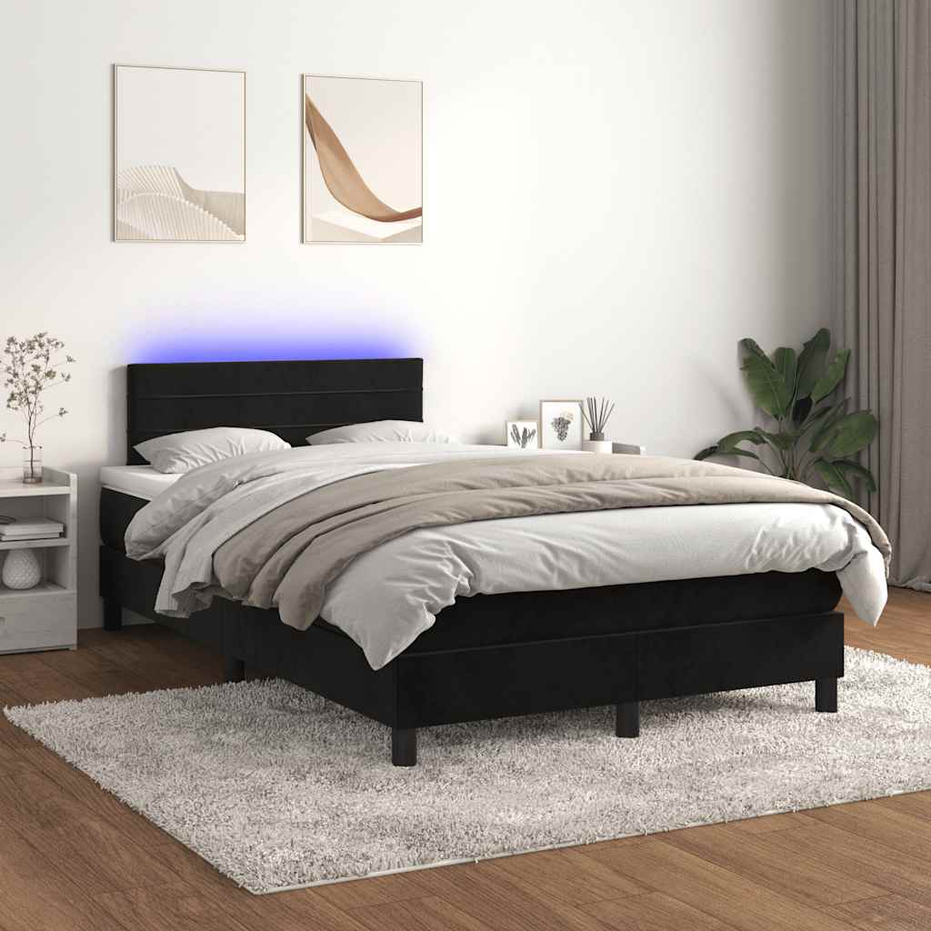 Letto a Molle con Materasso e LED Nero 120x200 cm in Velluto | homemem39