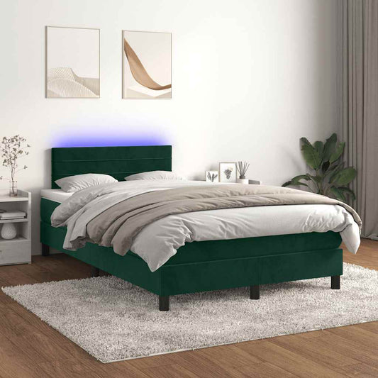 Letto a Molle con Materasso e LED Verde Scuro 120x200cm Velluto | homemem39