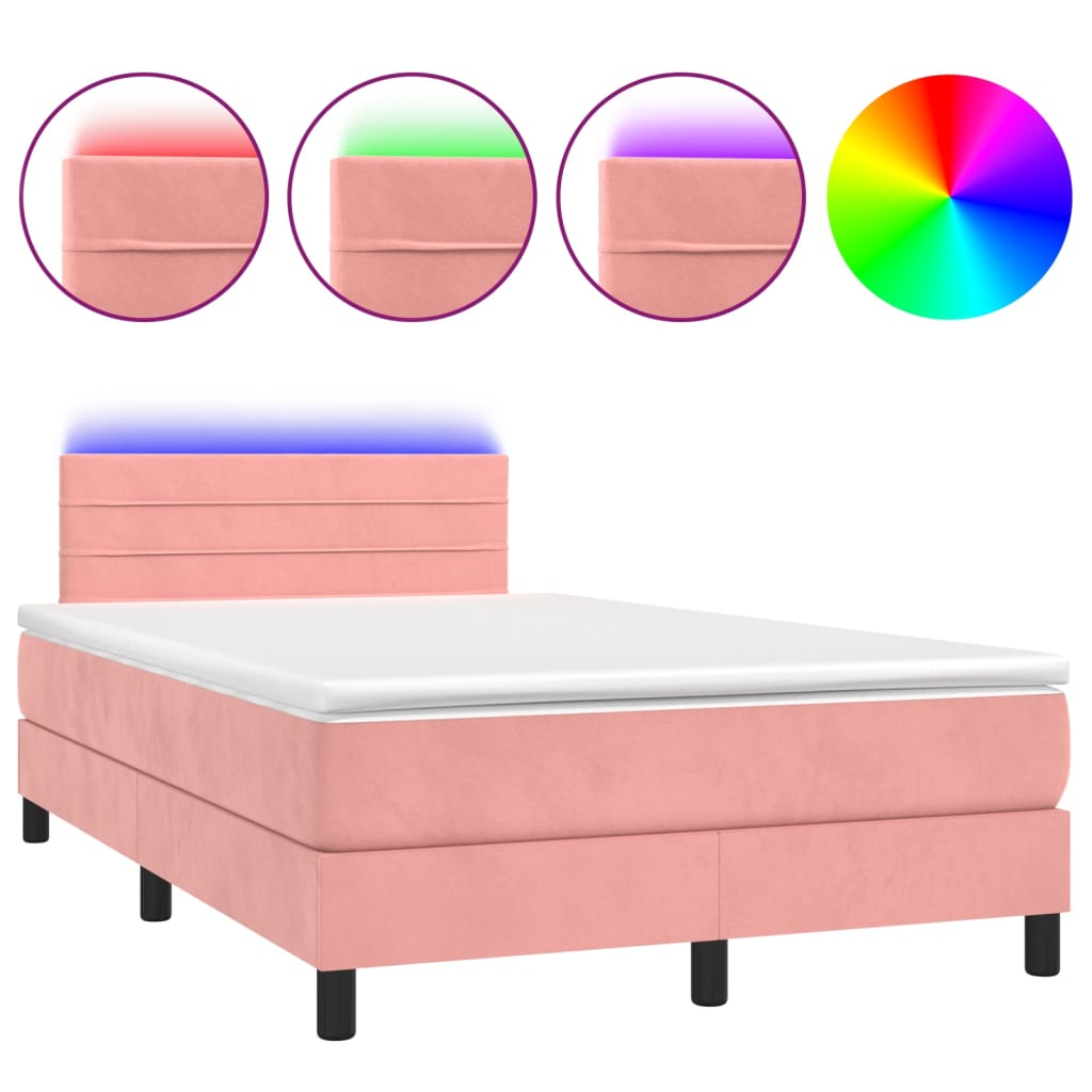 Letto a Molle con Materasso e LED Rosa 120x200 cm in Velluto - homemem39