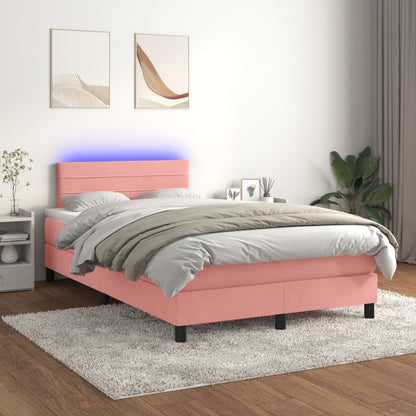 Letto a Molle con Materasso e LED Rosa 120x200 cm in Velluto - homemem39