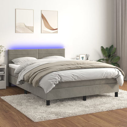 Letto a Molle con Materasso e LED Grigio Chiaro 140x190 cm Velluto