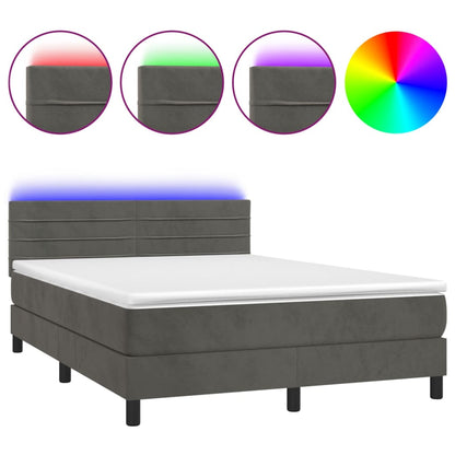 Letto a Molle con Materasso e LED Grigio Scuro 140x190 cm | homemem39