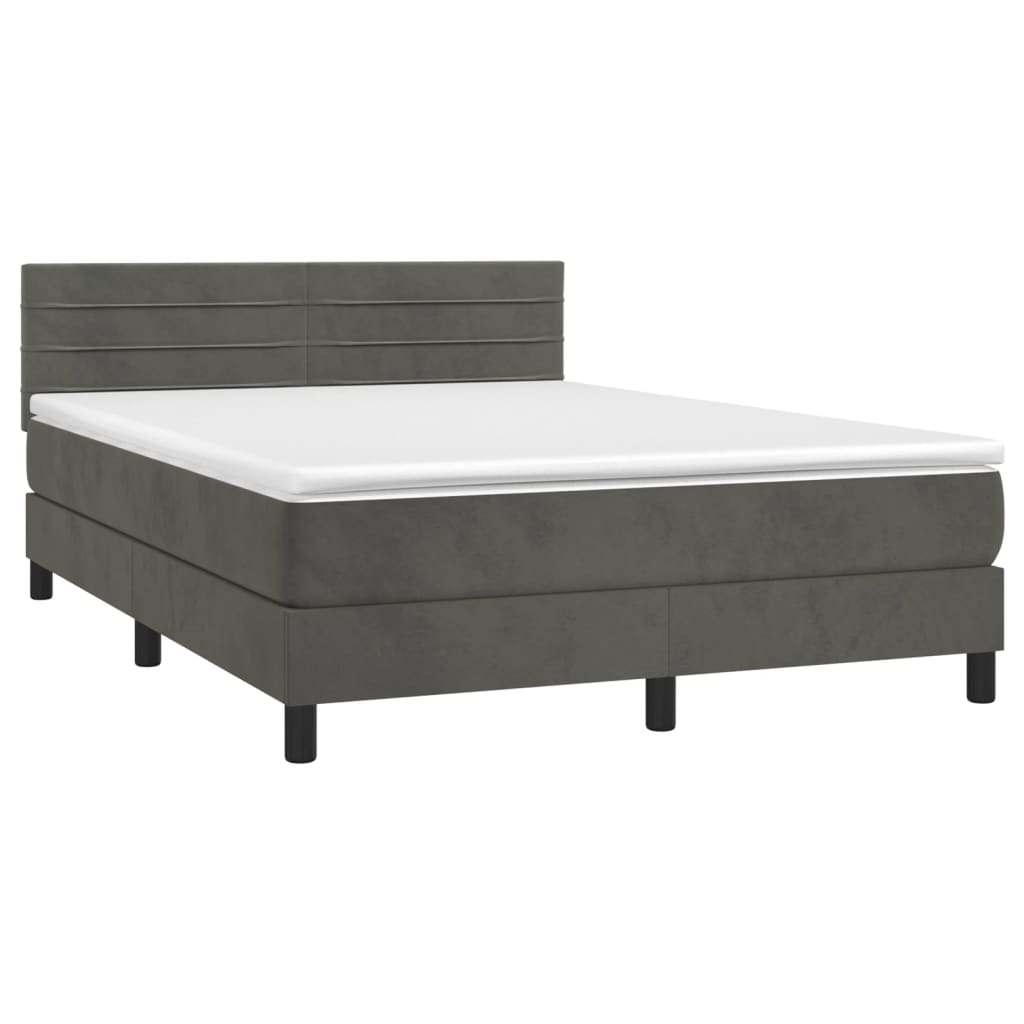 Letto a Molle con Materasso e LED Grigio Scuro 140x190 cm | homemem39