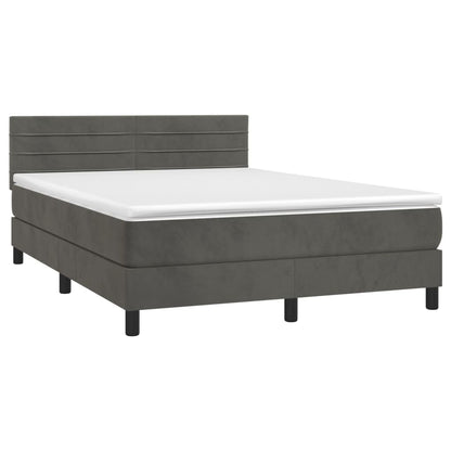 Letto a Molle con Materasso e LED Grigio Scuro 140x190 cm | homemem39