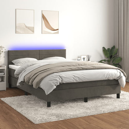Letto a Molle con Materasso e LED Grigio Scuro 140x190 cm | homemem39