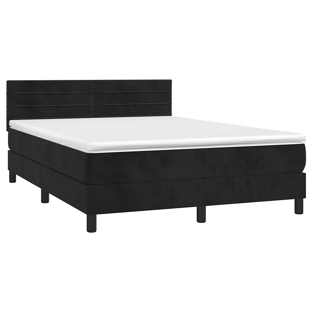 Letto a Molle con Materasso e LED Nero 140x190 cm in Velluto | homemem39