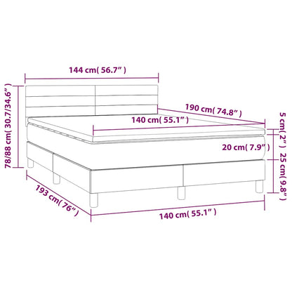 Letto a Molle con Materasso e LED Nero 140x190 cm in Velluto | homemem39