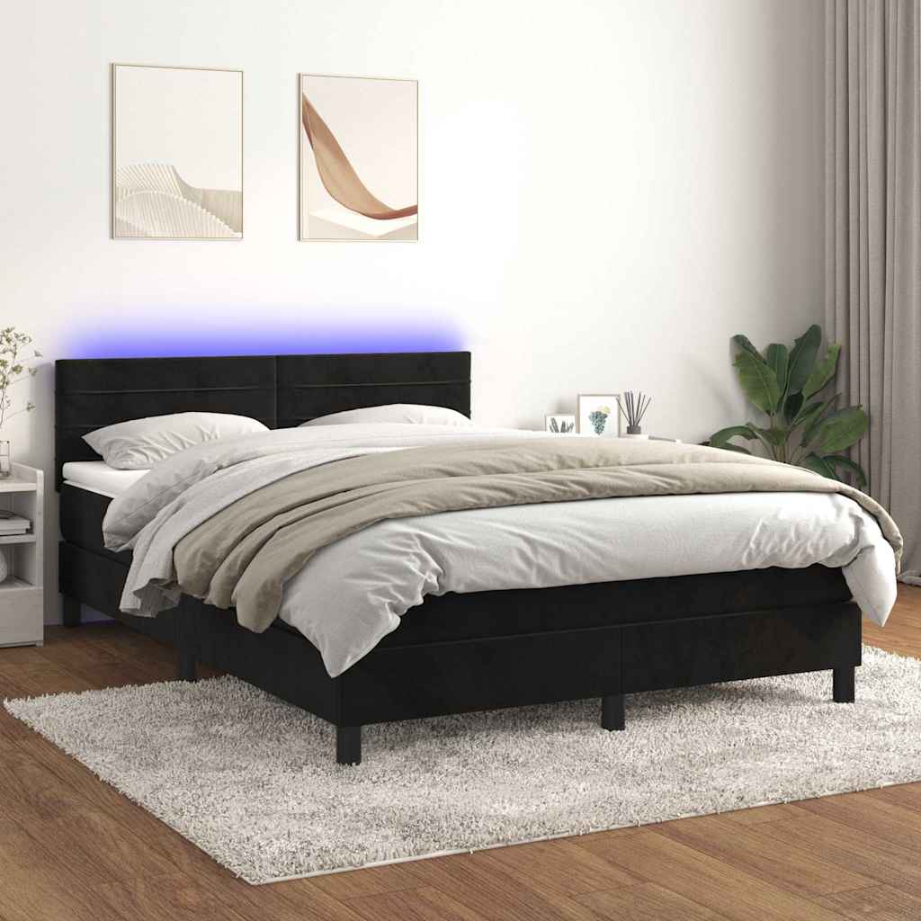Letto a Molle con Materasso e LED Nero 140x190 cm in Velluto | homemem39