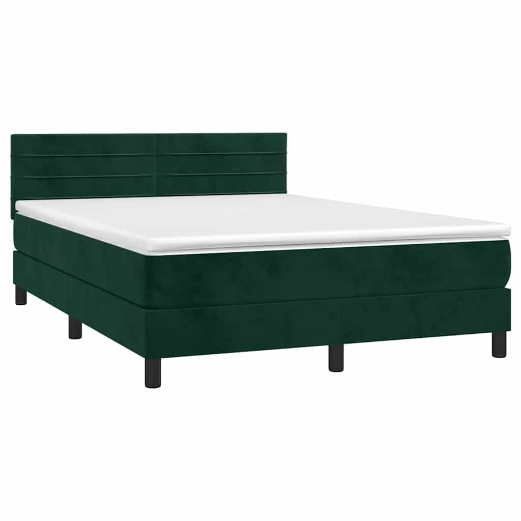 Letto a Molle con Materasso e LED Verde Scuro 140x190cm Velluto | homemem39