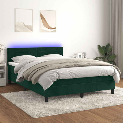 Letto a Molle con Materasso e LED Verde Scuro 140x190cm Velluto | homemem39