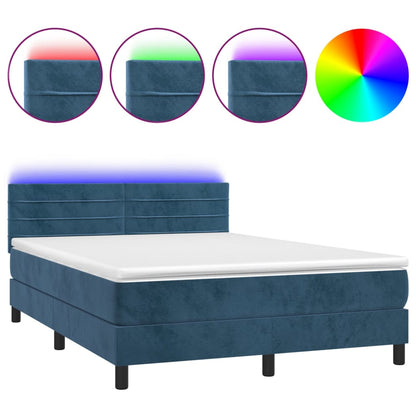 Letto a Molle con Materasso e LED Blu Scuro 140x190 cm - homemem39