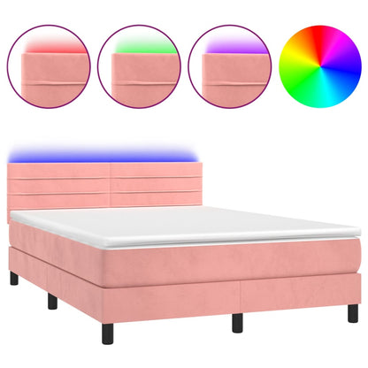 Letto a Molle con Materasso e LED Rosa 140x190 cm in Velluto - homemem39