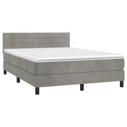 Letto a Molle con Materasso e LED Grigio Chiaro 140x200 cm Velluto | homemem39