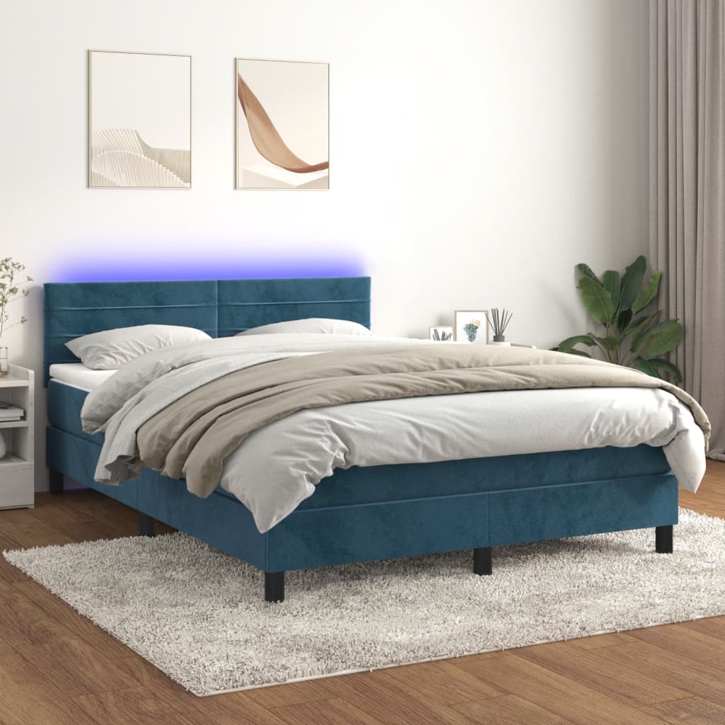 Letto a Molle con Materasso e LED Blu Scuro 140x200 cm - homemem39