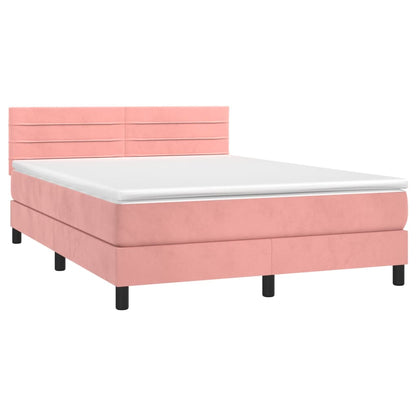 Letto a Molle con Materasso e LED Rosa 140x200 cm in Velluto | homemem39