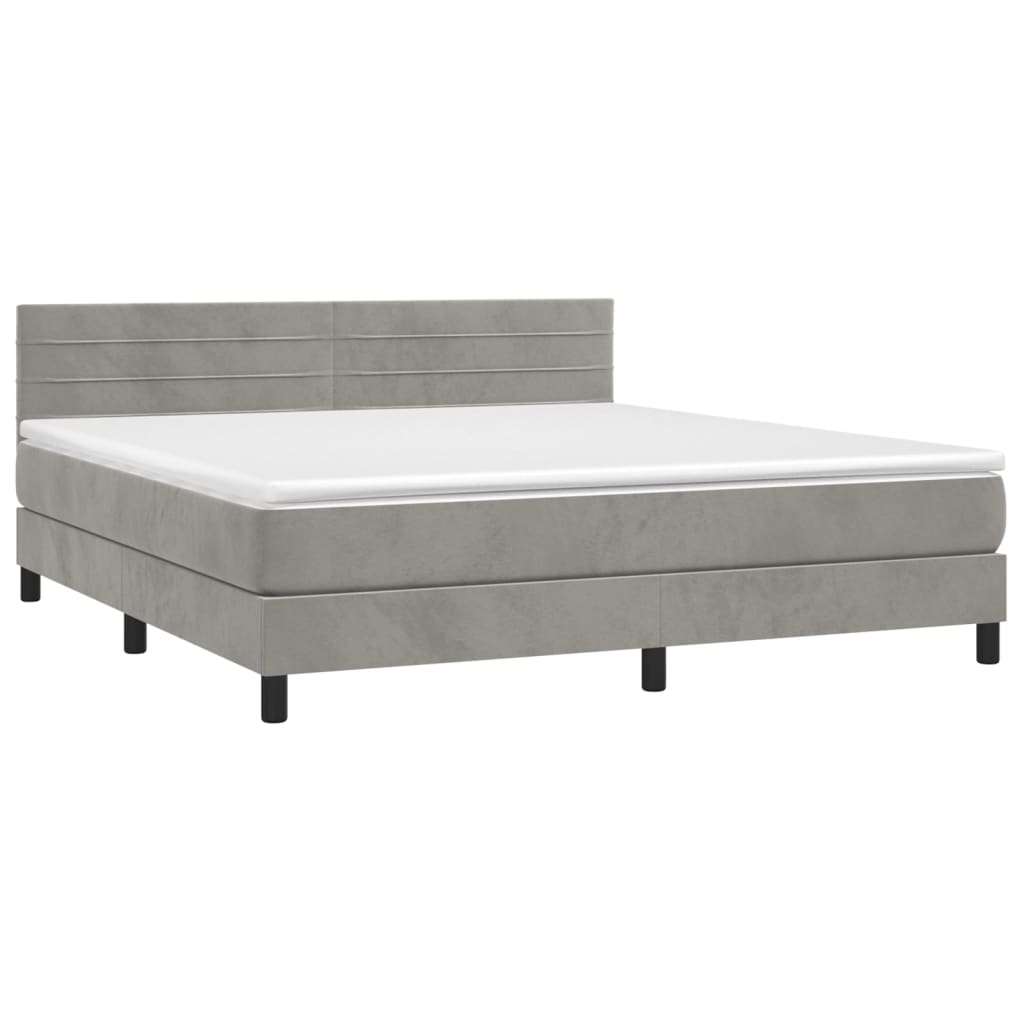 Letto a Molle con Materasso e LED Grigio Chiaro 160x200 cm Velluto | homemem39