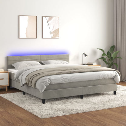 Letto a Molle con Materasso e LED Grigio Chiaro 160x200 cm Velluto | homemem39