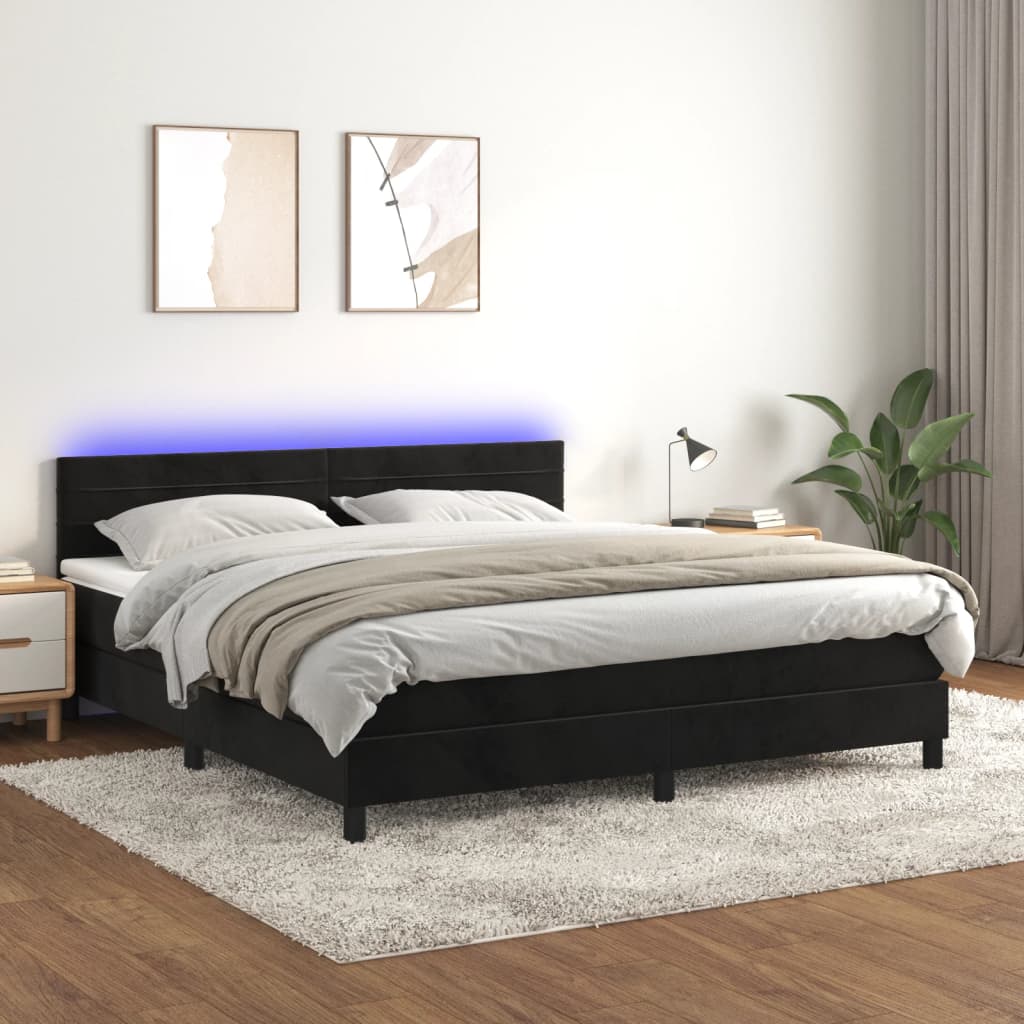 Letto a Molle con Materasso e LED Nero 160x200 cm in Velluto - homemem39