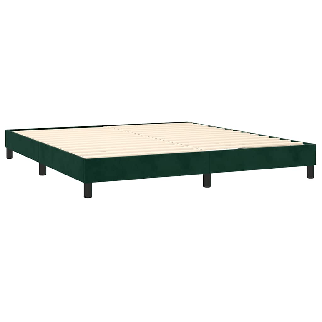 Letto a Molle con Materasso e LED Verde Scuro 160x200cm Velluto
