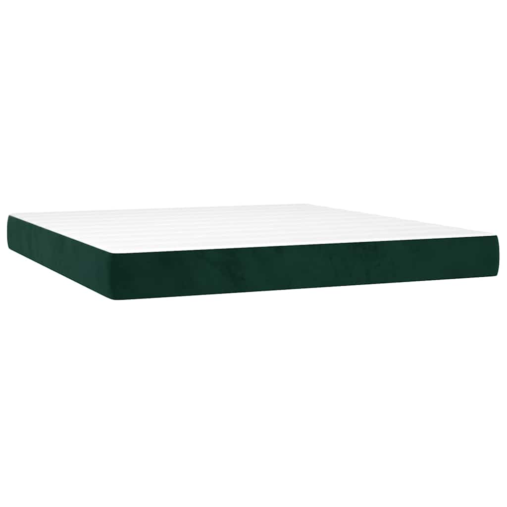 Letto a Molle con Materasso e LED Verde Scuro 160x200cm Velluto | homemem39