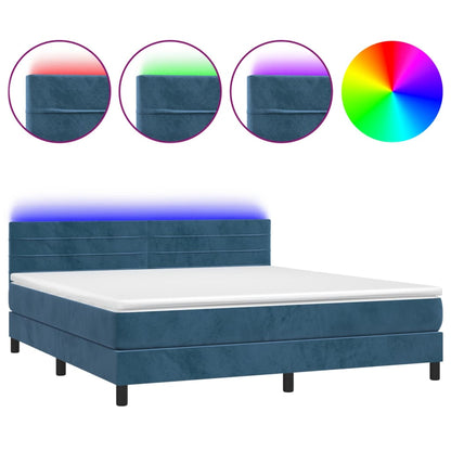 Letto a Molle con Materasso e LED Blu Scuro 160x200 cm - homemem39