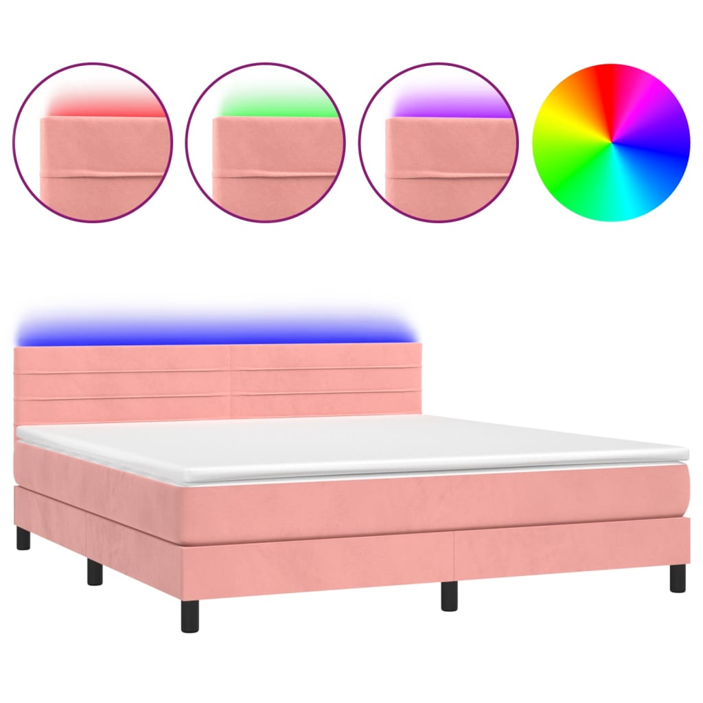 Letto a Molle con Materasso e LED Rosa 160x200 cm in Velluto - homemem39