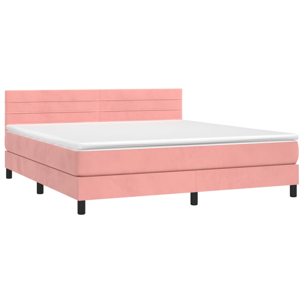Letto a Molle con Materasso e LED Rosa 160x200 cm in Velluto - homemem39