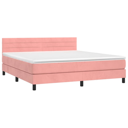 Letto a Molle con Materasso e LED Rosa 160x200 cm in Velluto - homemem39