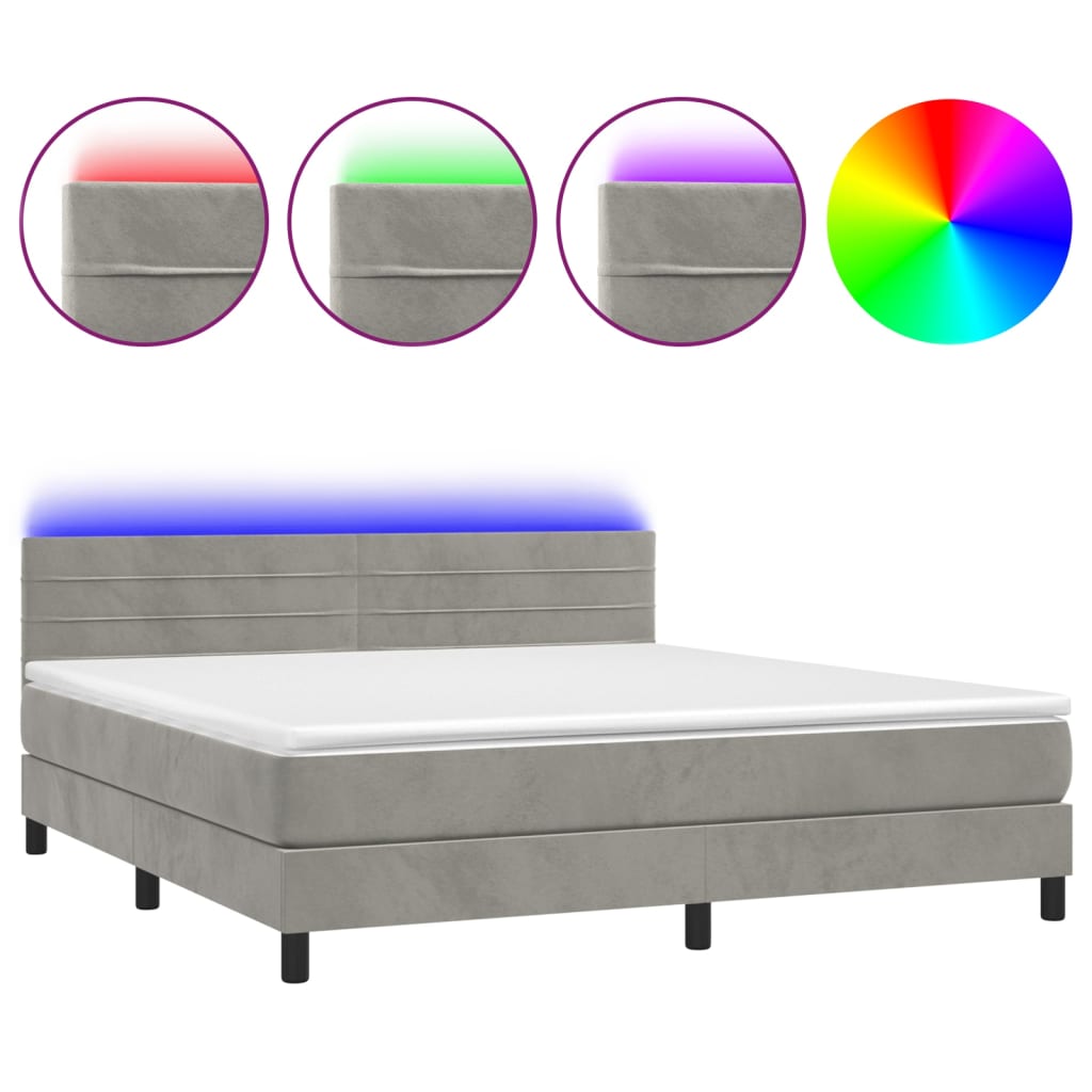 Letto a Molle con Materasso e LED Grigio Chiaro 180x200 cm Velluto - homemem39