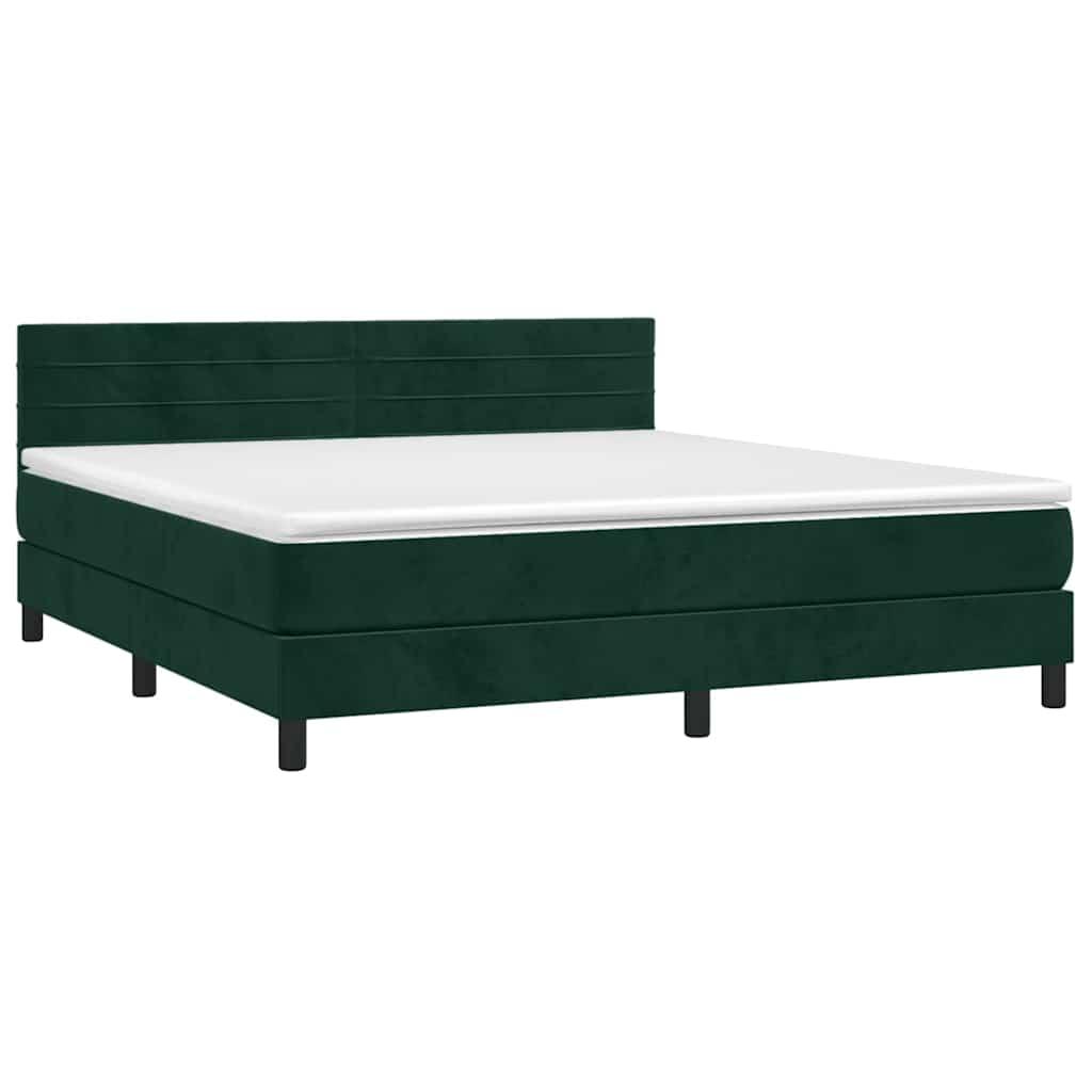 Letto a Molle con Materasso e LED Verde Scuro 180x200cm Velluto | homemem39