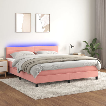 Letto a Molle con Materasso e LED Rosa 180x200 cm in Velluto | homemem39