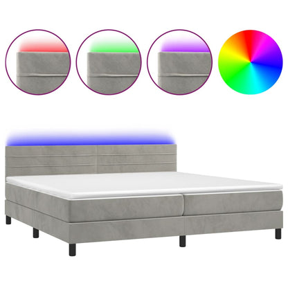 Letto a Molle con Materasso e LED Grigio Chiaro 200x200 cm Velluto - homemem39