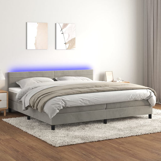 Letto a Molle con Materasso e LED Grigio Chiaro 200x200 cm Velluto - homemem39