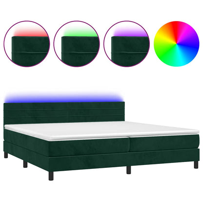 Letto a Molle con Materasso e LED Verde Scuro 200x200cm Velluto | homemem39