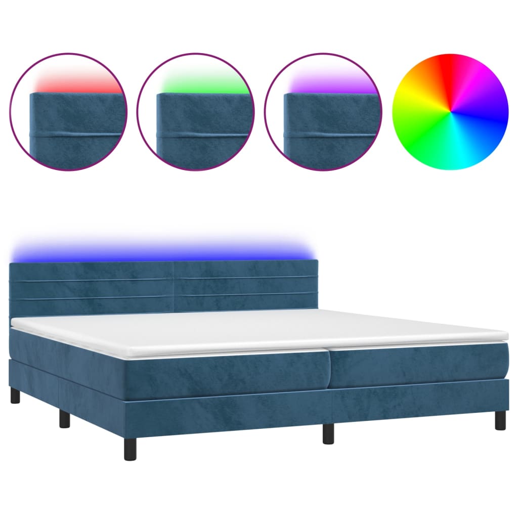 Letto a Molle con Materasso e LED Blu Scuro 200x200 cm - homemem39