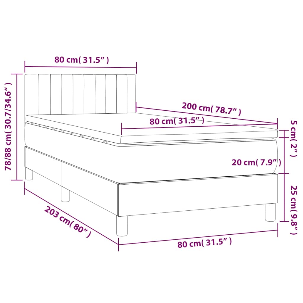 Letto a Molle con Materasso e LED Blu Scuro 80x200cm in Velluto | homemem39