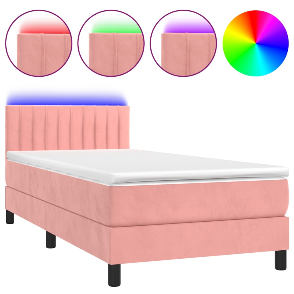 Letto a Molle con Materasso e LED Rosa 80x200 cm in Velluto | homemem39