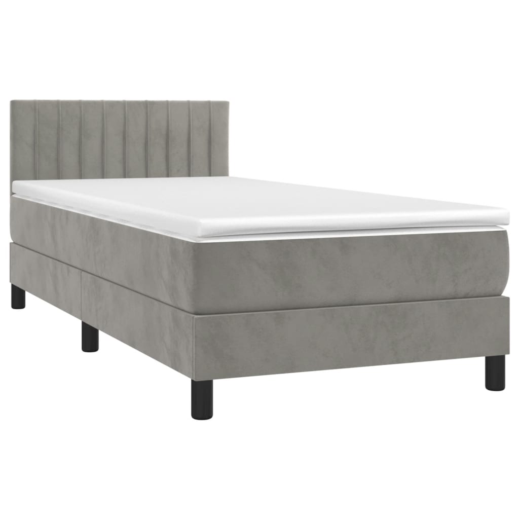 Letto a Molle con Materasso e LED Grigio Chiaro 90x190 cm Velluto - homemem39