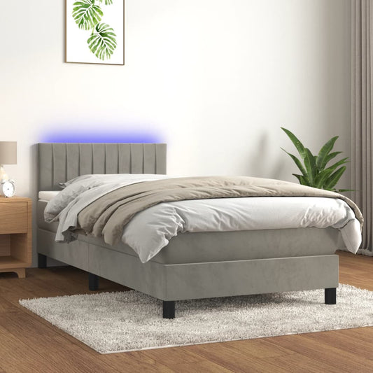 Letto a Molle con Materasso e LED Grigio Chiaro 90x190 cm Velluto - homemem39