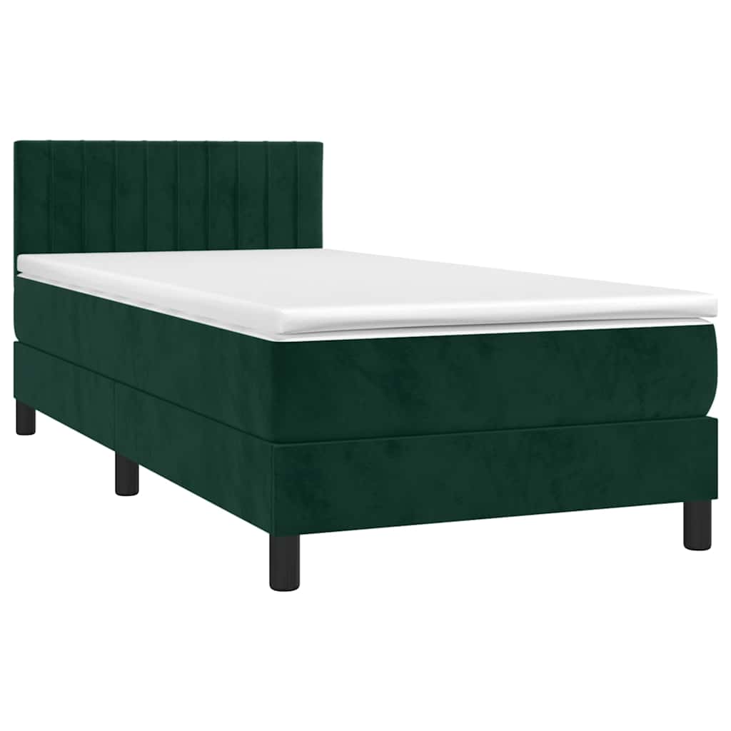 Letto a Molle con Materasso e LED Verde Scuro 90x190 cm Velluto | homemem39