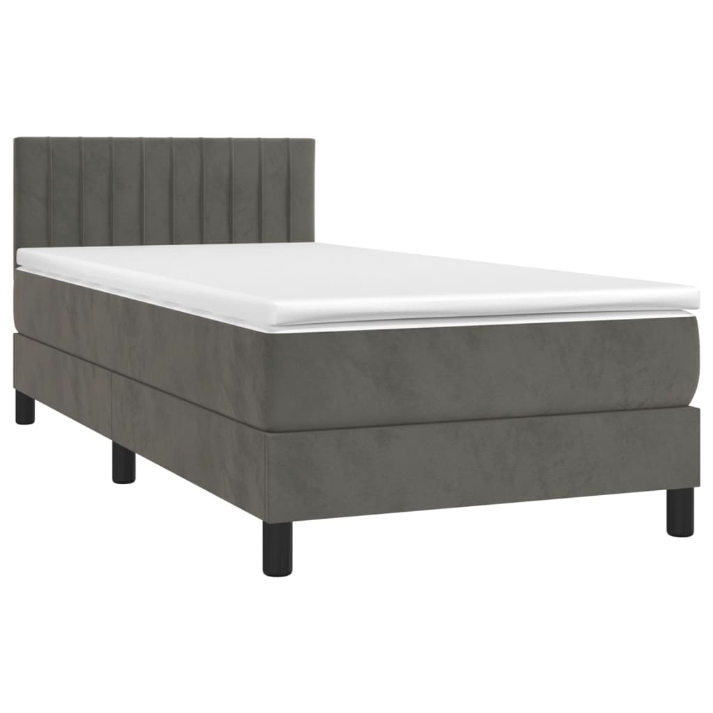 Letto a Molle con Materasso e LED Grigio Scuro 90x200cm Velluto - homemem39